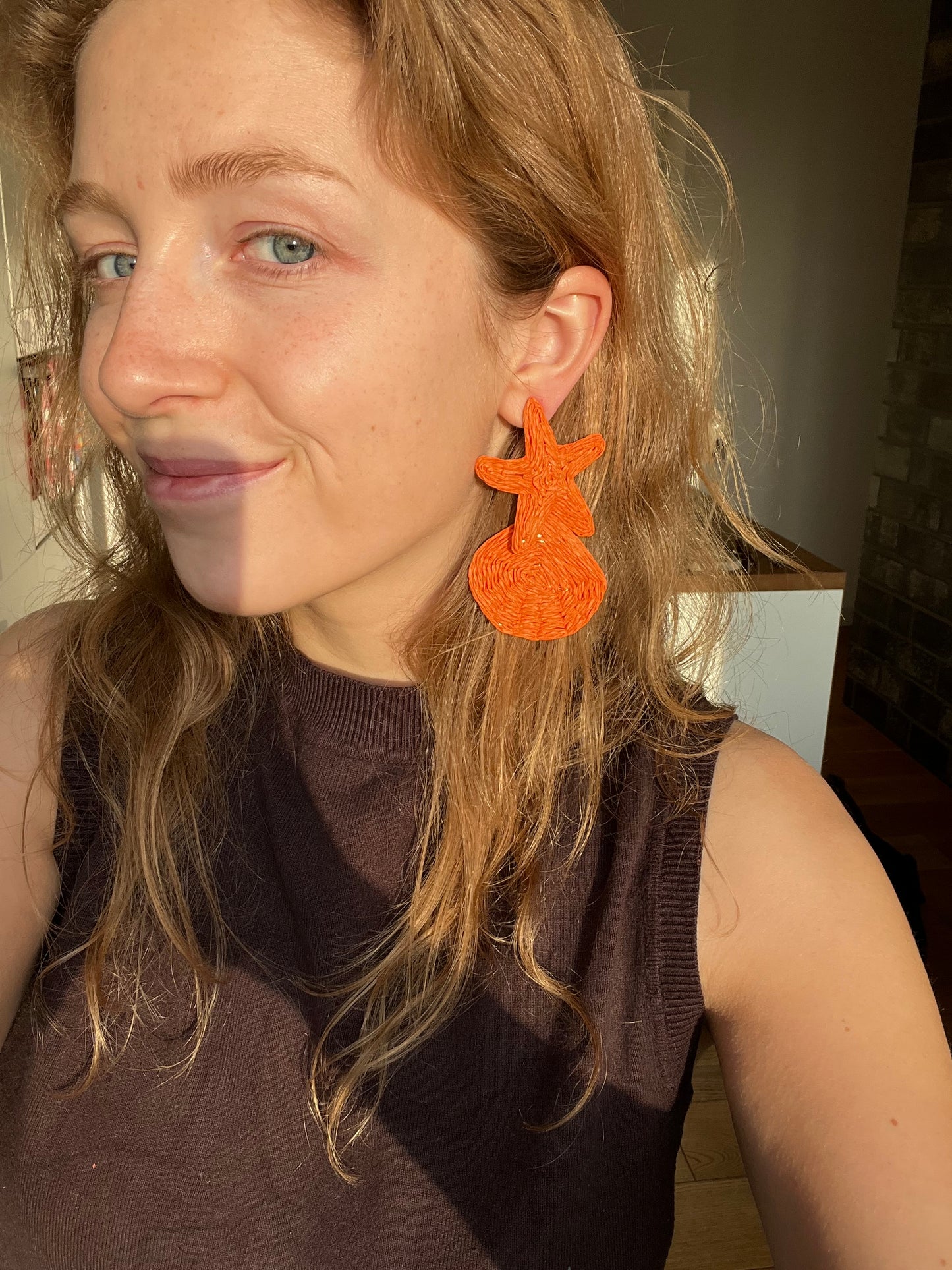 Seestern Bast Ohrringe - Orange