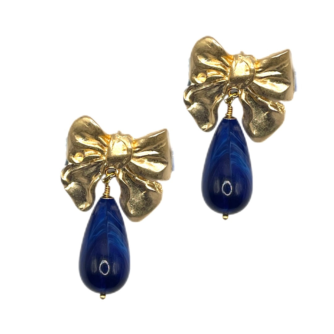 CLIP Goldene Schleife mit blauen Tropfen